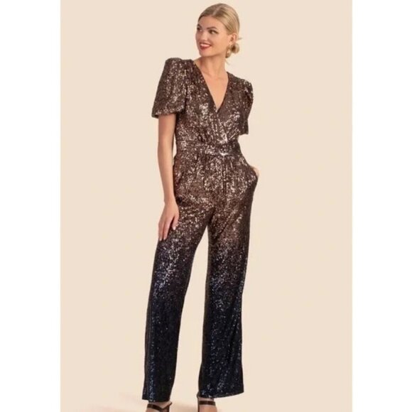 💕TRINA TURK💕 Asandra Jumpsuit Supernova Sequin Moonstone Midnight Ombre 2 NWT - Picture 3 of 16